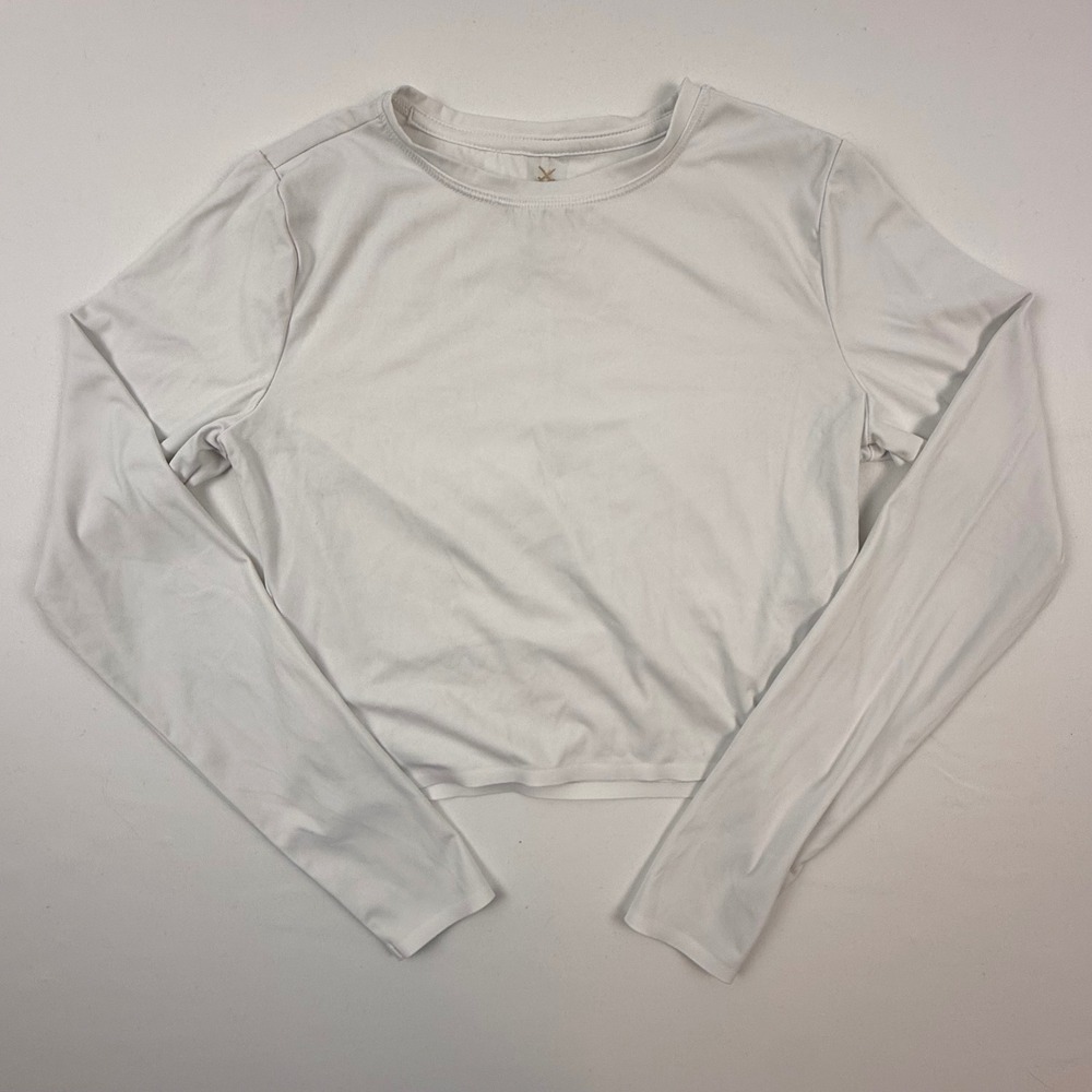 Rhone Women White Radiant Long Sleeve Crop Top Athletic Shirt 200357 Small